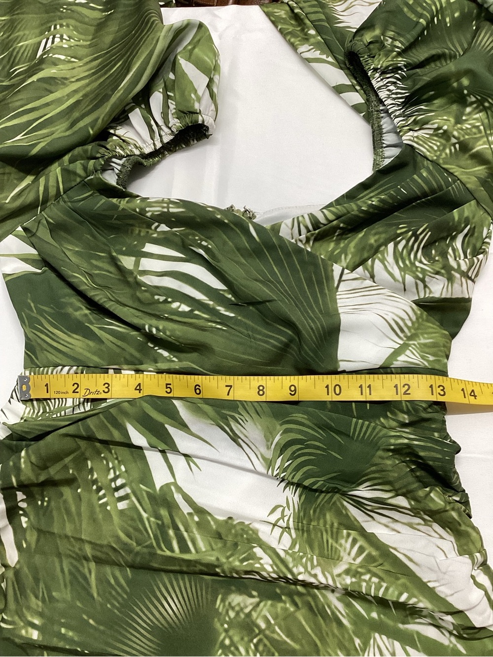 L'ATISTE Green and White Palm-Print Mini Dress - Picture 10 of 12